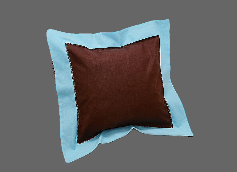 Baby Hemstitch Pillow Sham. Brown with Aqua Blue color border